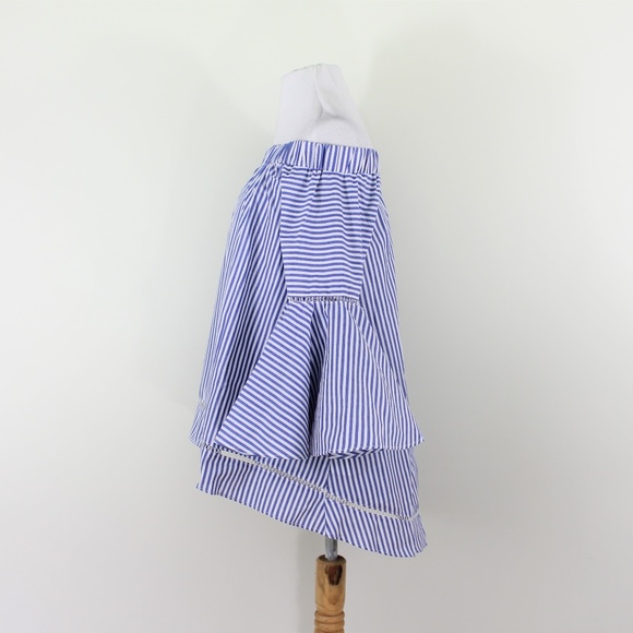 New Hi Low Blue White Stripe Bell Sleeve Top M L - Picture 5 of 8